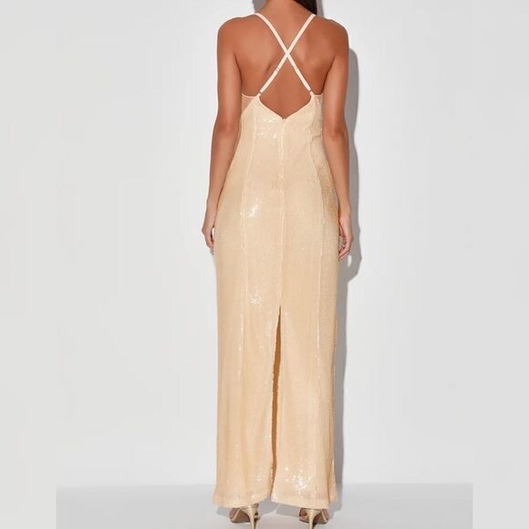 Lulu’s Magic Feeling Cream Sequin Mermaid Maxi Med - Picture 4 of 5